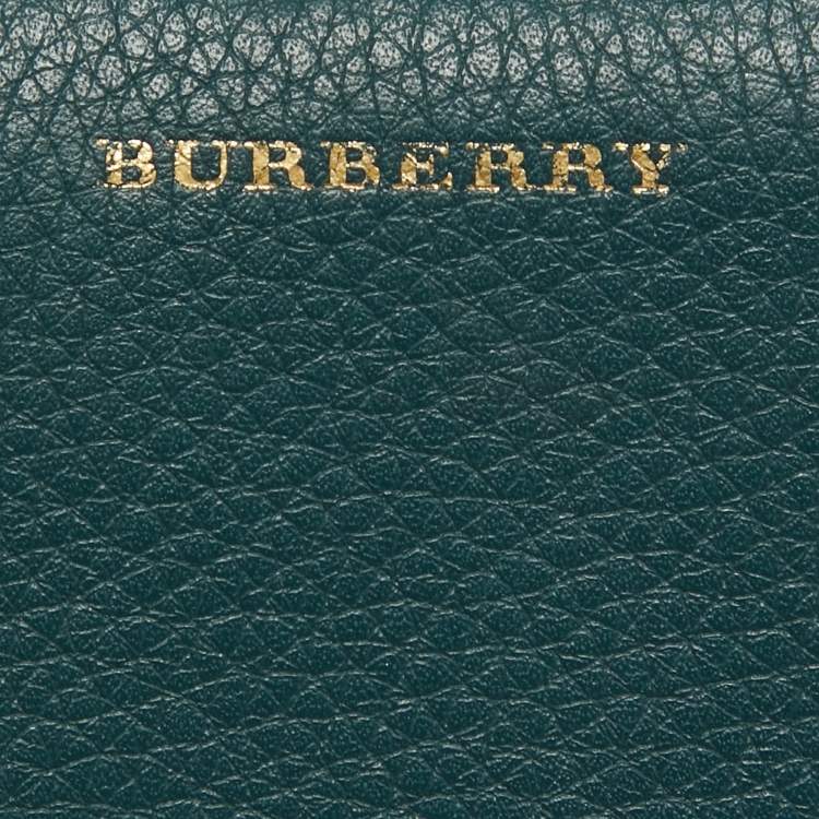 Pre Owned Burberry Green Leather Square Zip Around Compact Wallet
