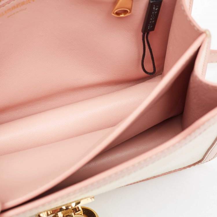 Pre Owned Burberry Cream/Pink Canvas and Leather Small TB Shoulder Bag