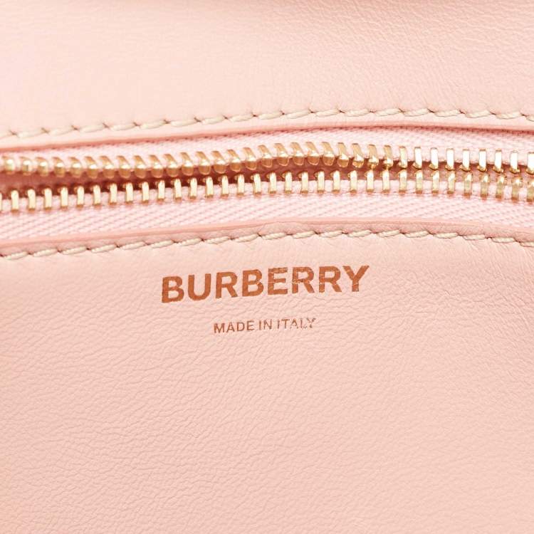 Pre Owned Burberry Cream/Pink Canvas and Leather Small TB Shoulder Bag