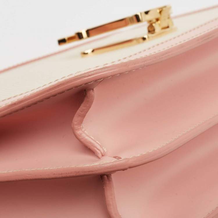 Pre Owned Burberry Cream/Pink Canvas and Leather Small TB Shoulder Bag