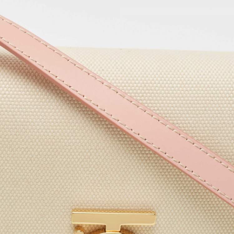 Pre Owned Burberry Cream/Pink Canvas and Leather Small TB Shoulder Bag