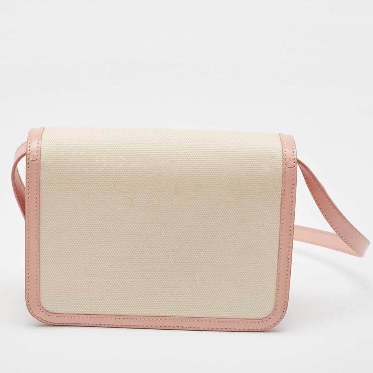 Pre Owned Burberry Cream/Pink Canvas and Leather Small TB Shoulder Bag