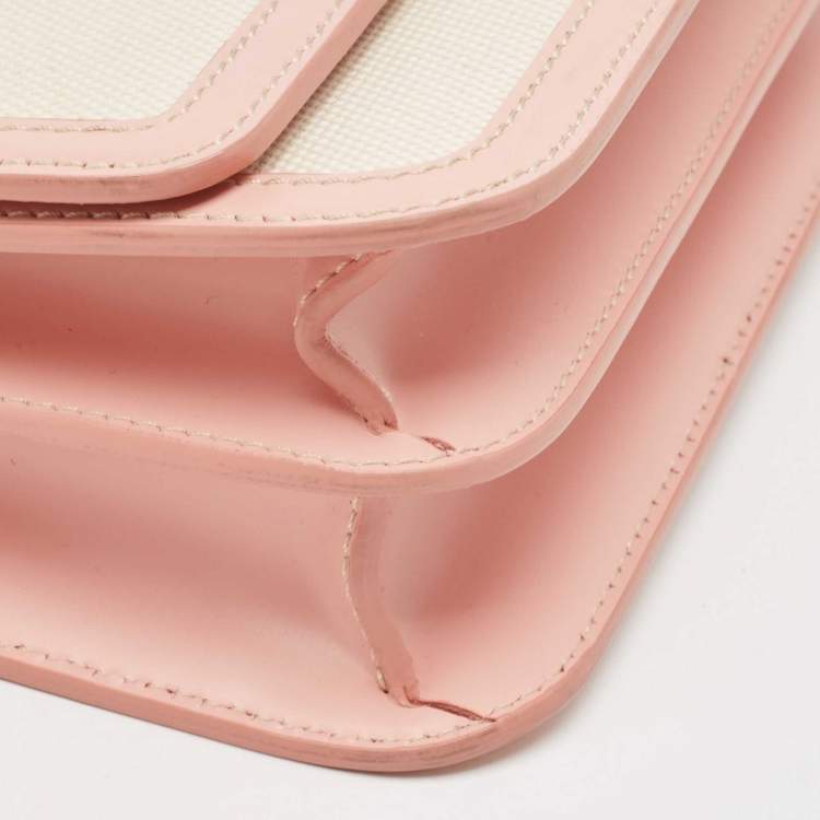Pre Owned Burberry Cream/Pink Canvas and Leather Small TB Shoulder Bag