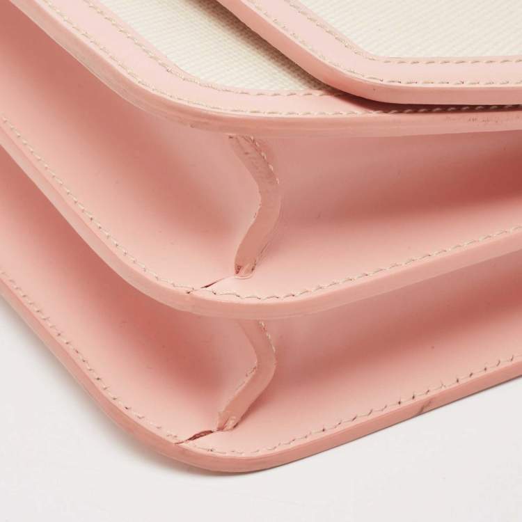 Pre Owned Burberry Cream/Pink Canvas and Leather Small TB Shoulder Bag