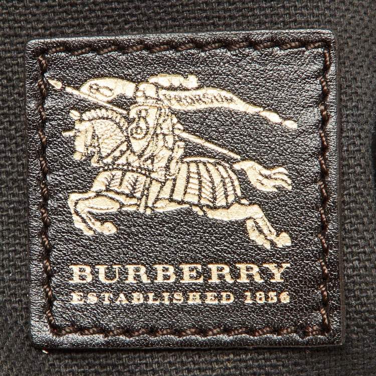 Pre Owned Burberry Dark Brown/Beige House Check PVC and Leather Studded Hartley Hobo