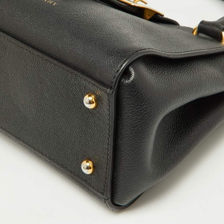 Pre Owned Burberry Black Grained Leather Small Buckle Tote