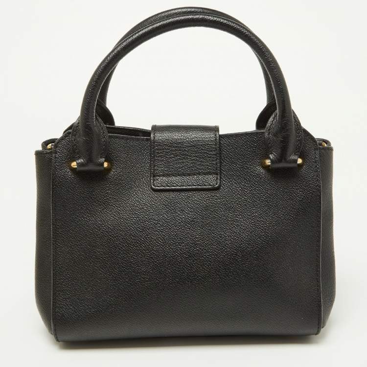 Pre Owned Burberry Black Grained Leather Small Buckle Tote