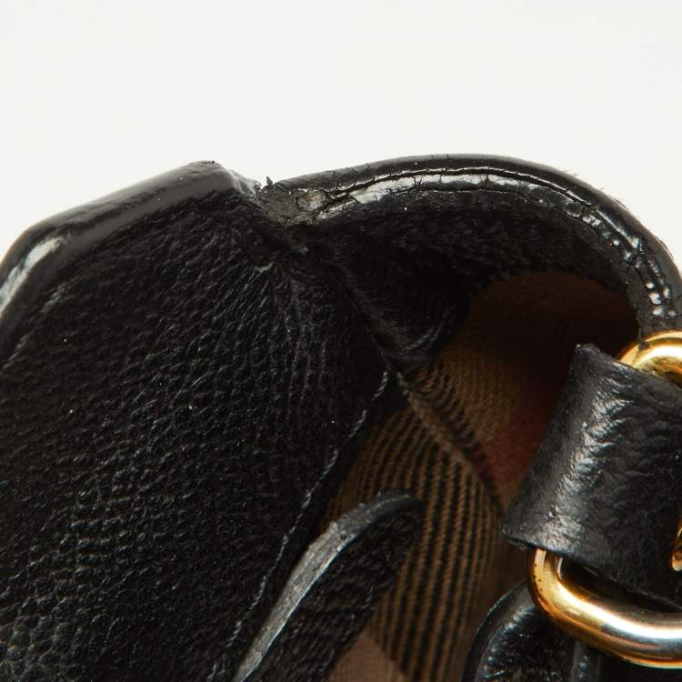 Pre Owned Burberry Black Grained Leather Small Buckle Tote