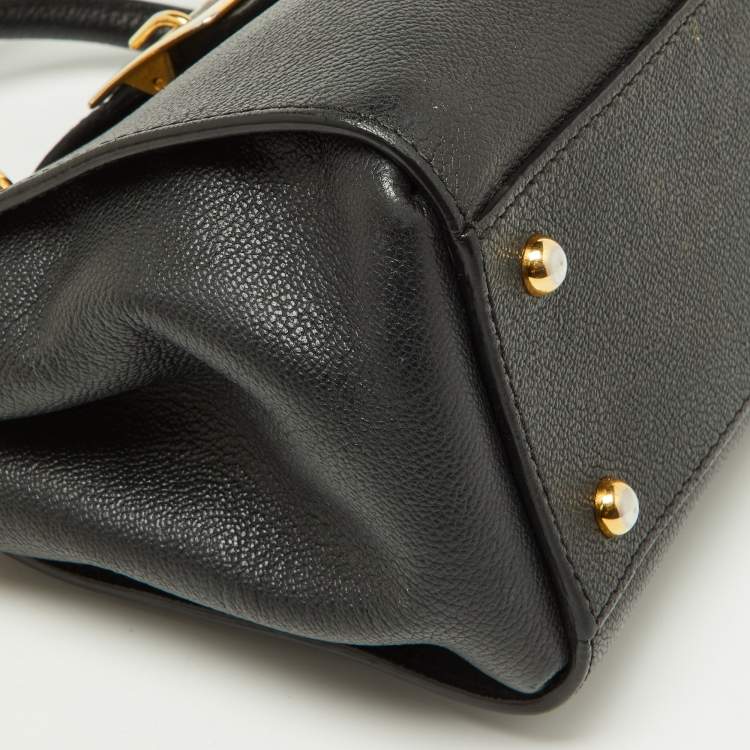 Pre Owned Burberry Black Grained Leather Small Buckle Tote
