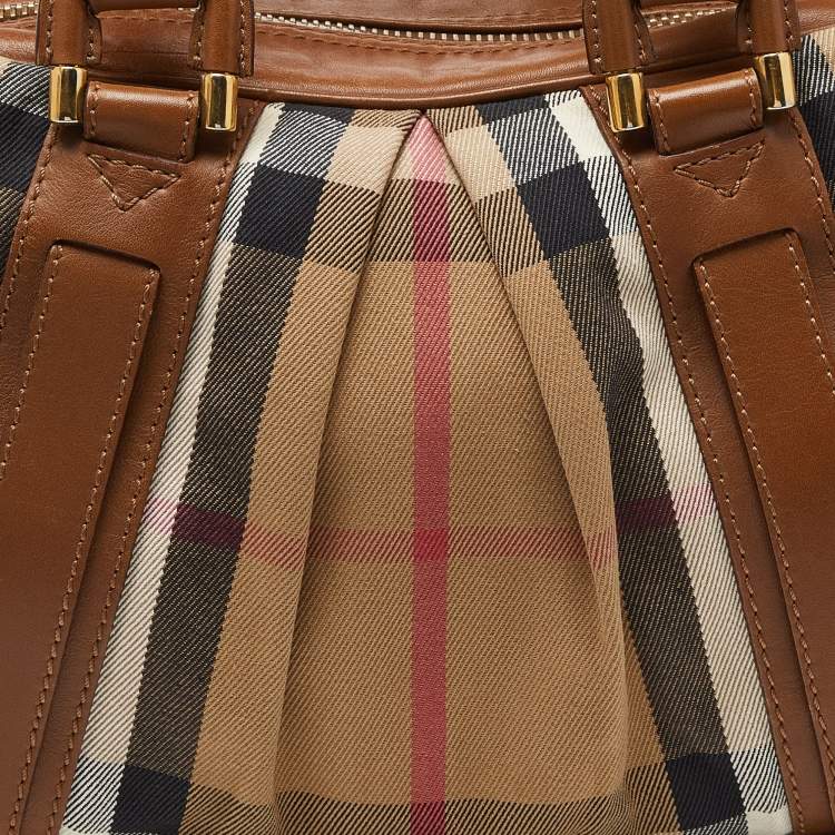 Pre Owned Burberry Brown/Beige House Check Canvas and Leather Ashbury Knight Bag