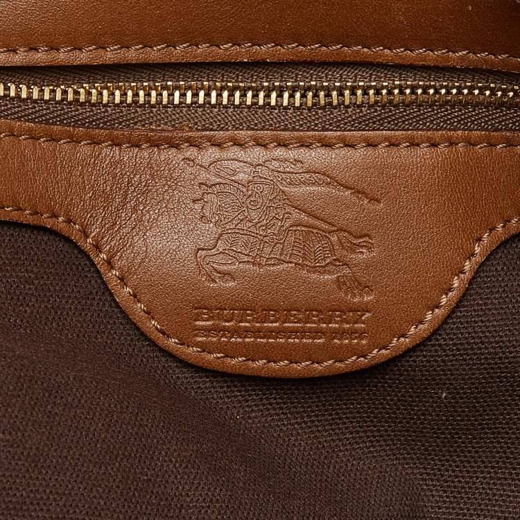 Pre Owned Burberry Brown/Beige House Check Canvas and Leather Ashbury Knight Bag