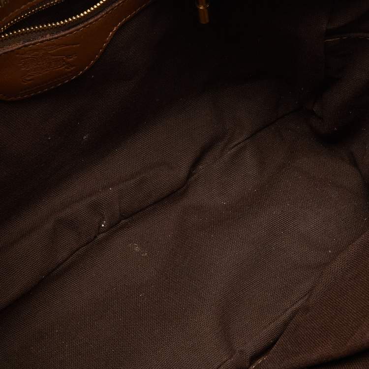 Pre Owned Burberry Brown/Beige House Check Canvas and Leather Ashbury Knight Bag