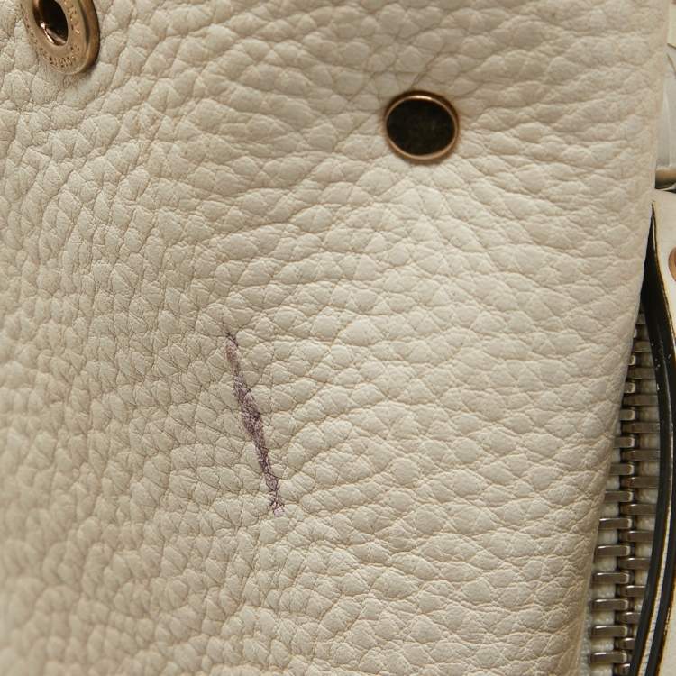 Pre Owned Burberry Off White Leather and House Check Canvas Maidstone Tote
