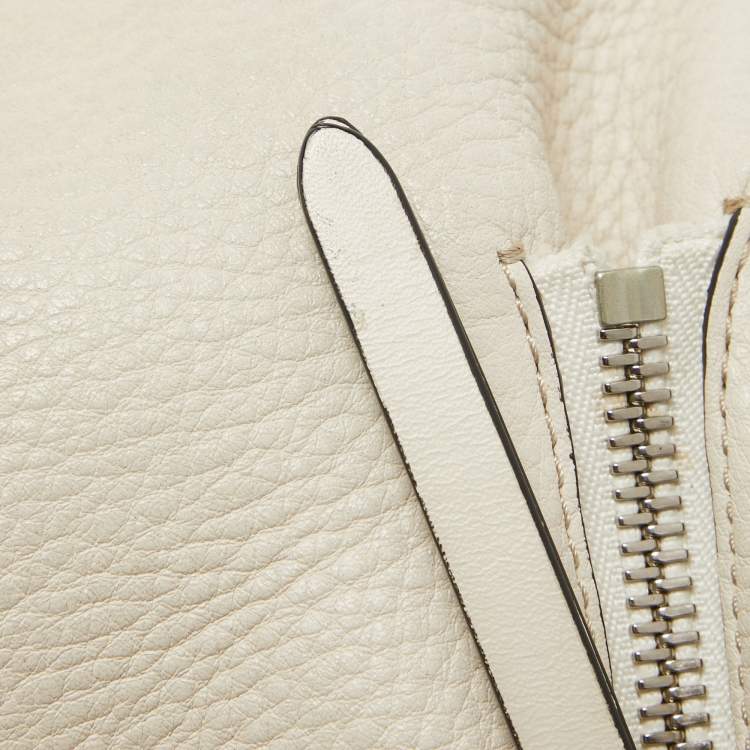Pre Owned Burberry Off White Leather and House Check Canvas Maidstone Tote