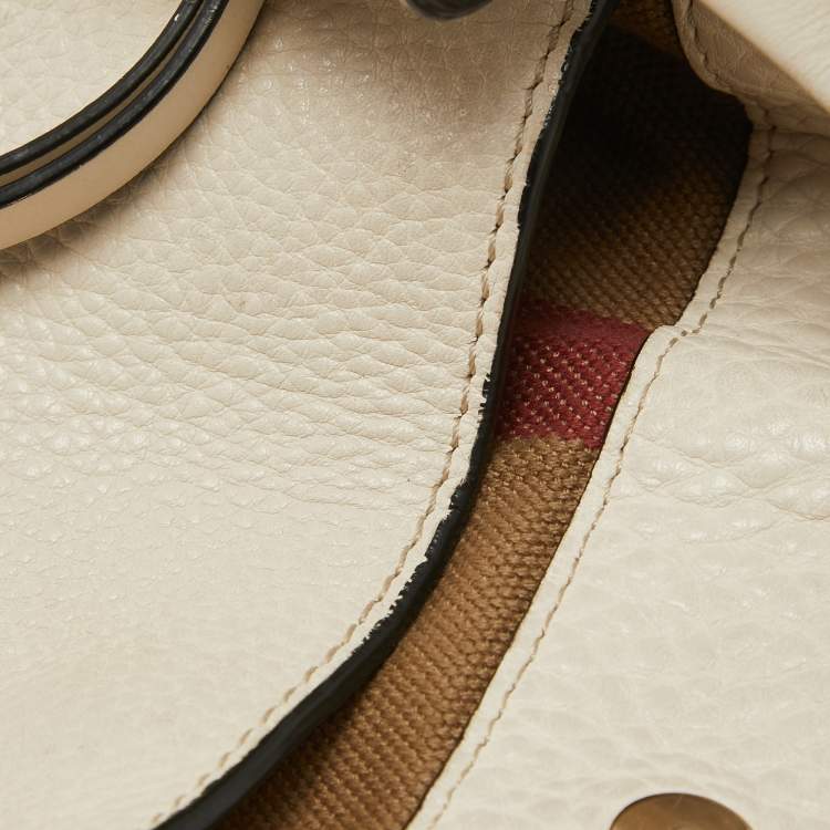 Pre Owned Burberry Off White Leather and House Check Canvas Maidstone Tote