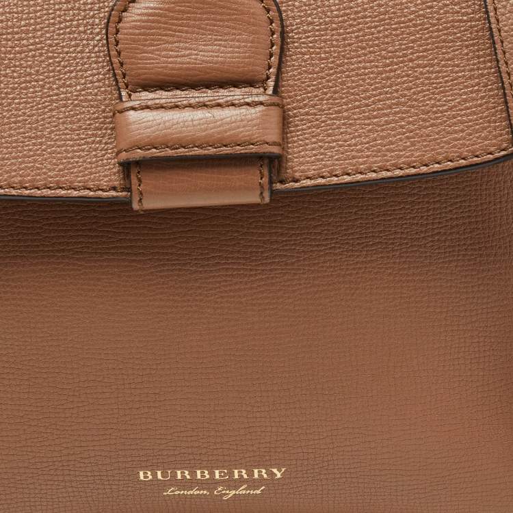 Pre Owned Burberry Brown Leather House Check Canvas Camberley Top Handle Bag