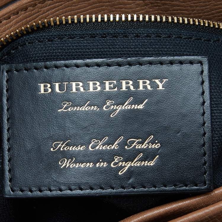 Pre Owned Burberry Brown Leather House Check Canvas Camberley Top Handle Bag