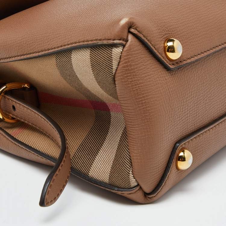 Pre Owned Burberry Brown Leather House Check Canvas Camberley Top Handle Bag