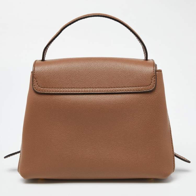 Pre Owned Burberry Brown Leather House Check Canvas Camberley Top Handle Bag