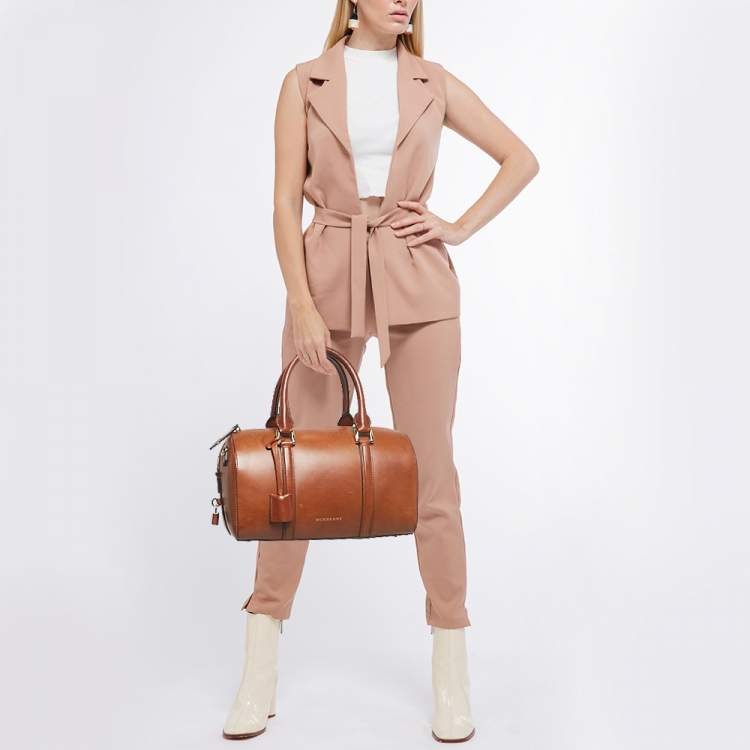Pre Owned Burberry Tan Leather Medium Alchester Bowler Bag