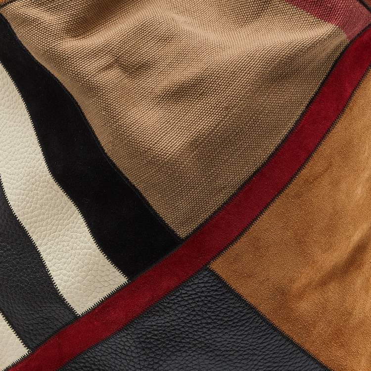 Pre Owned Burberry Multicolor House Canvas and Leather Patchwork Ashby Bucket Bag