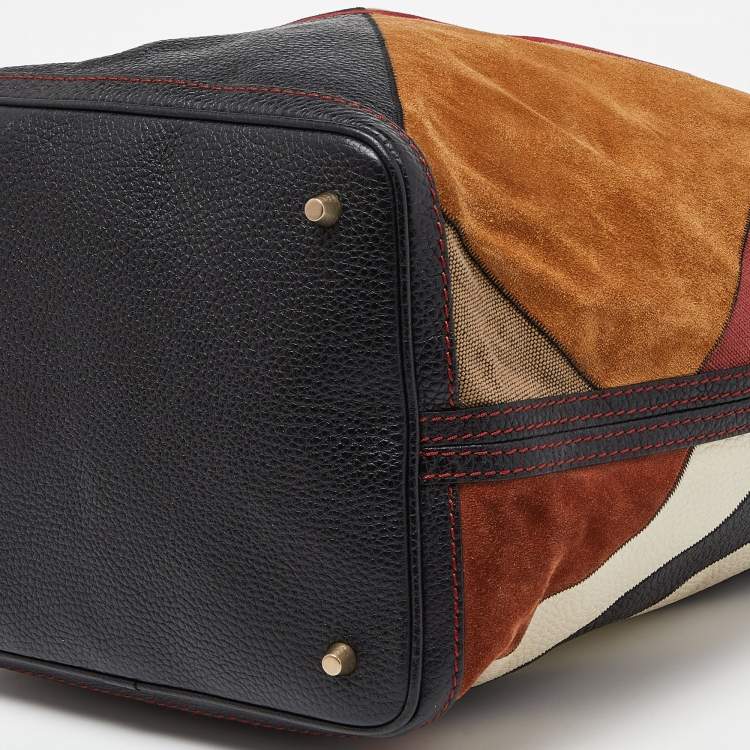 Pre Owned Burberry Multicolor House Canvas and Leather Patchwork Ashby Bucket Bag
