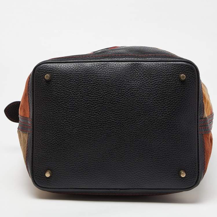 Pre Owned Burberry Multicolor House Canvas and Leather Patchwork Ashby Bucket Bag
