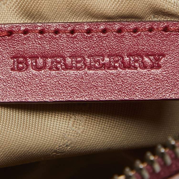 Pre Owned Burberry Burgundy Patent Leather and Nylon Westchester Clutch