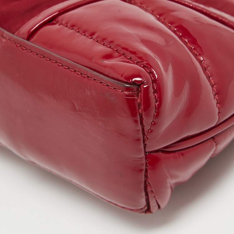 Pre Owned Burberry Burgundy Patent Leather and Nylon Westchester Clutch