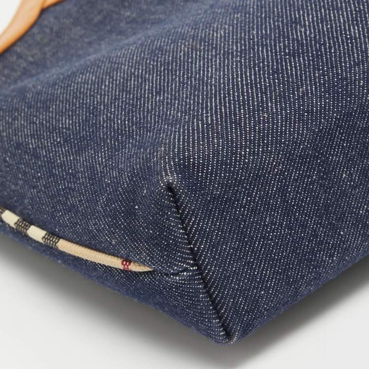 Pre Owned Burberry Blue/Tan Denim and Leather Satchel