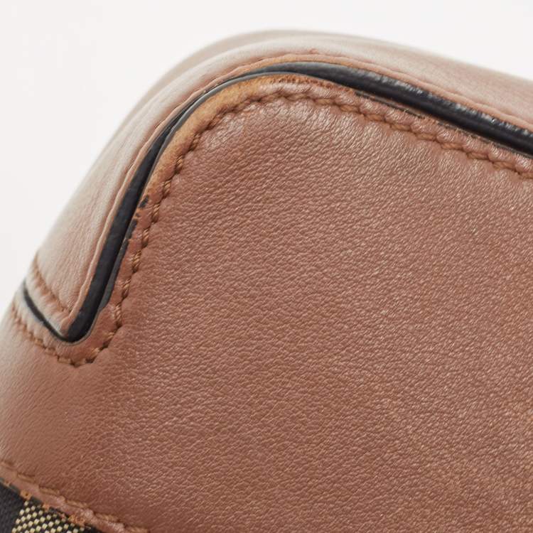 Pre Owned Burberry Brown/Beige Haymarket Check Canvas and Leather Small Dickens Crossbody Bag