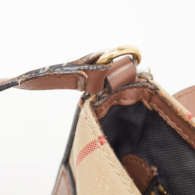 Pre Owned Burberry Brown/Beige Haymarket Check Canvas and Leather Small Dickens Crossbody Bag