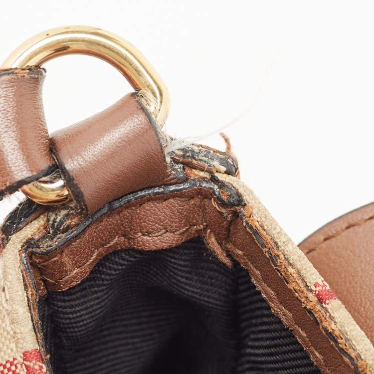 Pre Owned Burberry Brown/Beige Haymarket Check Canvas and Leather Small Dickens Crossbody Bag