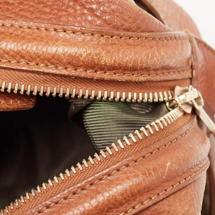 Pre Owned Burberry Brown/Beige Quilted House Check Canvas and Leather Buckle Satchel