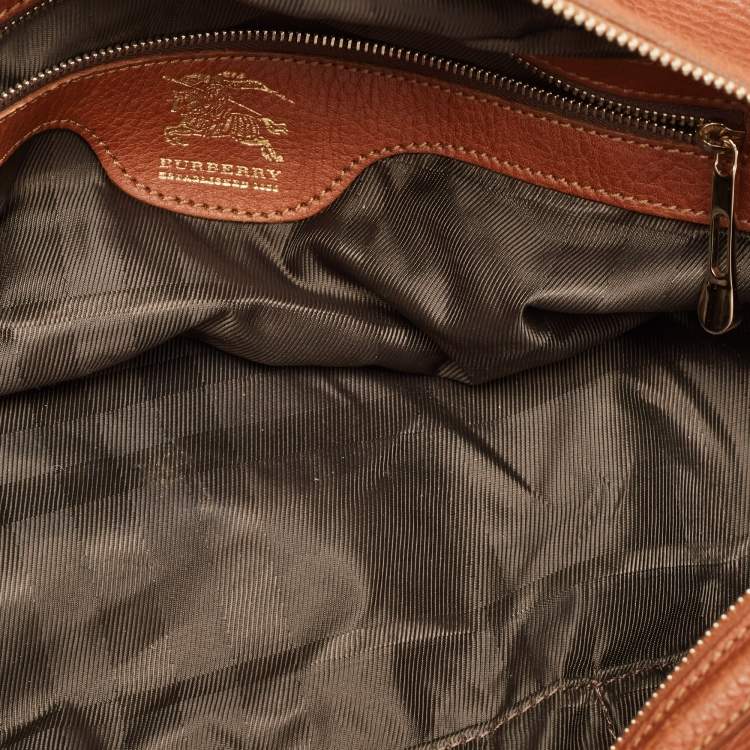 Pre Owned Burberry Brown/Beige Quilted House Check Canvas and Leather Buckle Satchel