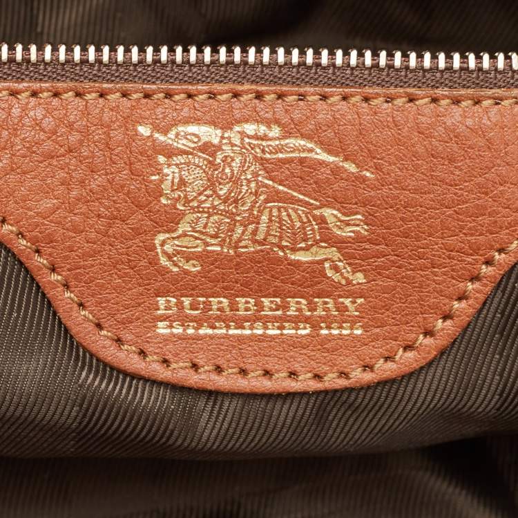 Pre Owned Burberry Brown/Beige Quilted House Check Canvas and Leather Buckle Satchel
