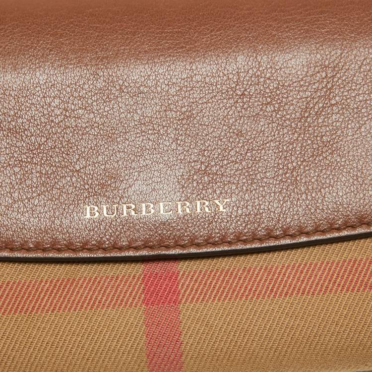 Pre Owned Burberry Beige/Brown House Check Canvas and Leather Flap Continental Wallet