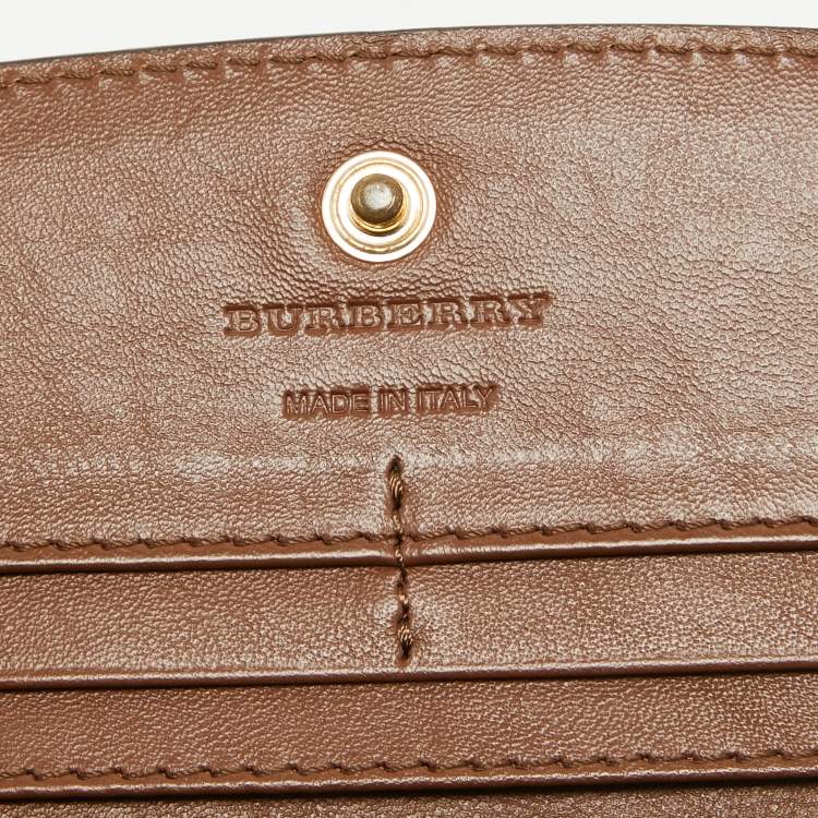 Pre Owned Burberry Beige/Brown House Check Canvas and Leather Flap Continental Wallet