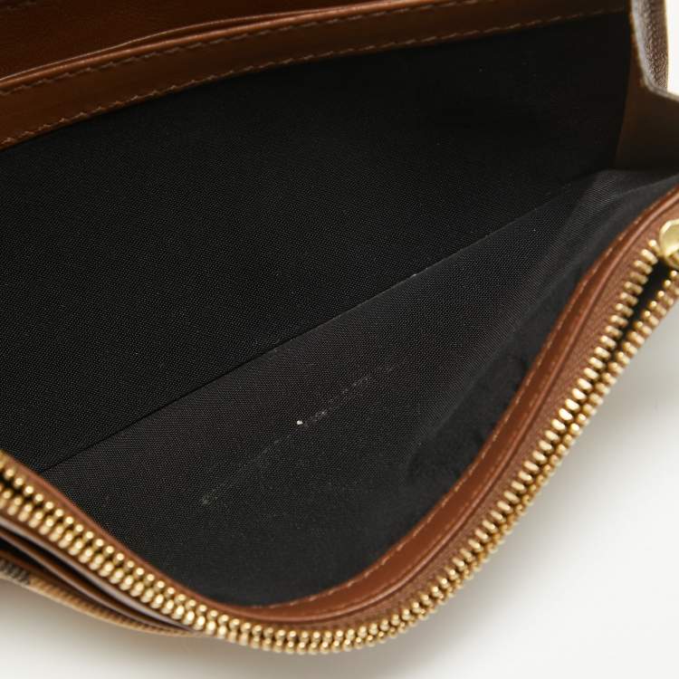 Pre Owned Burberry Beige/Brown House Check Canvas and Leather Flap Continental Wallet