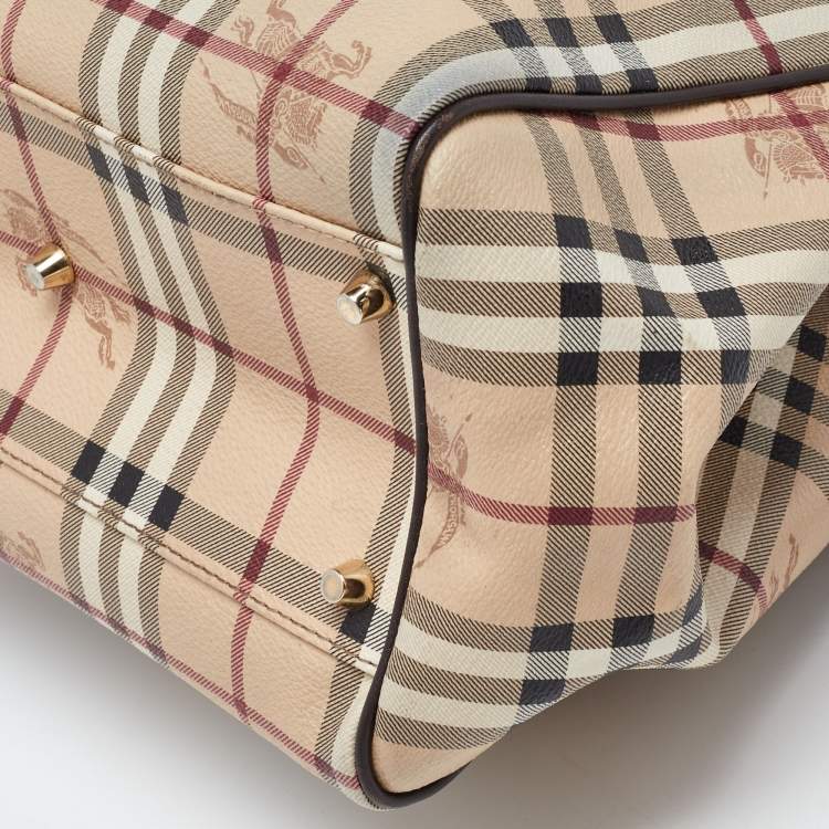 Pre Owned Burberry Beige/Brown Haymarket Check Coated Canvas and Leather Small Canterbury Tote