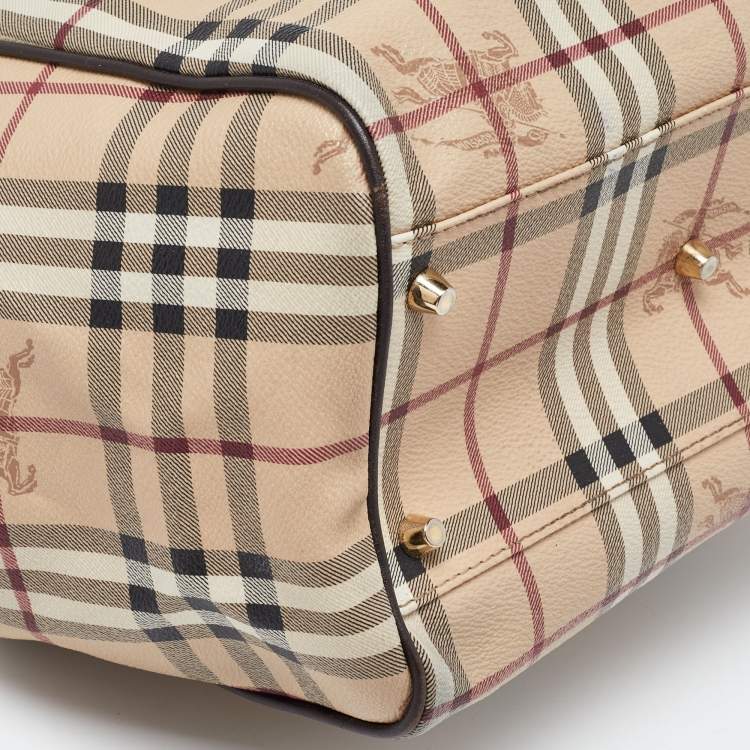 Pre Owned Burberry Beige/Brown Haymarket Check Coated Canvas and Leather Small Canterbury Tote