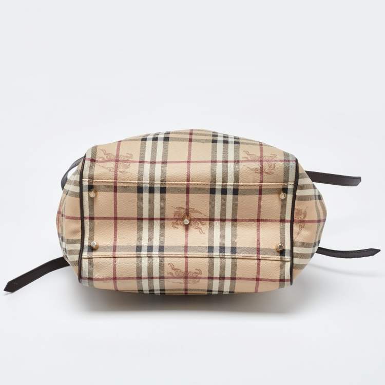Pre Owned Burberry Beige/Brown Haymarket Check Coated Canvas and Leather Small Canterbury Tote