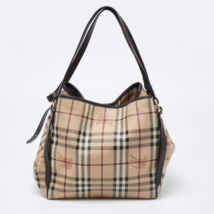 Pre Owned Burberry Beige/Brown Haymarket Check Coated Canvas and Leather Small Canterbury Tote