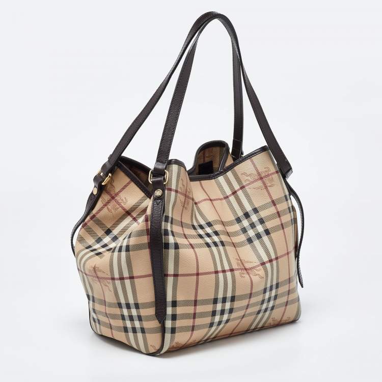 Pre Owned Burberry Beige/Brown Haymarket Check Coated Canvas and Leather Small Canterbury Tote