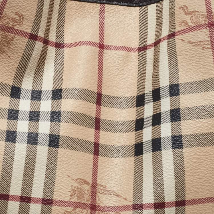 Pre Owned Burberry Beige/Brown Haymarket Check Coated Canvas and Leather Small Canterbury Tote