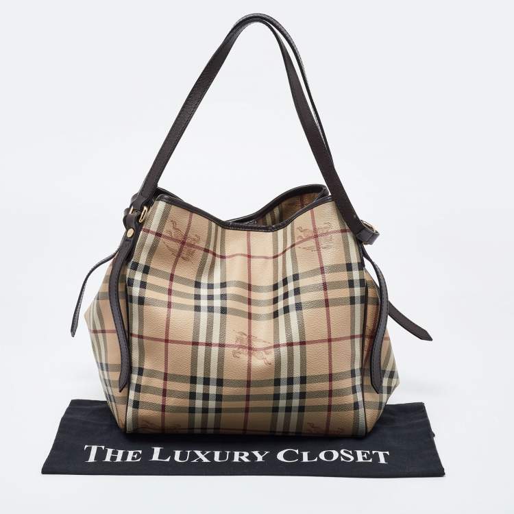 Pre Owned Burberry Beige/Brown Haymarket Check Coated Canvas and Leather Small Canterbury Tote