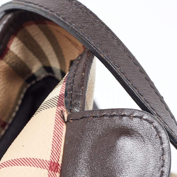 Pre Owned Burberry Beige/Brown Haymarket Check Coated Canvas and Leather Small Canterbury Tote