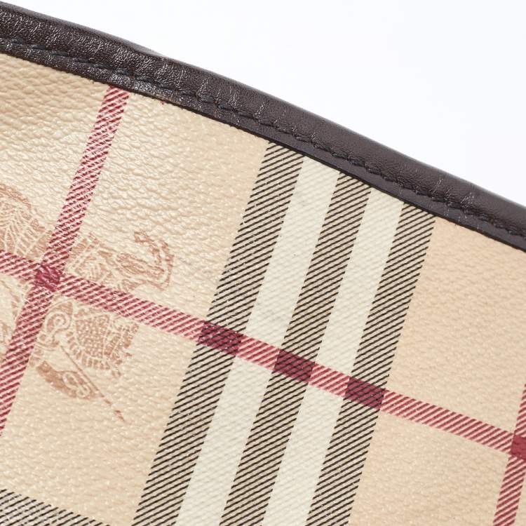 Pre Owned Burberry Beige/Brown Haymarket Check Coated Canvas and Leather Small Canterbury Tote