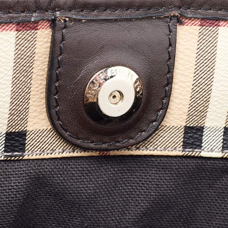 Pre Owned Burberry Beige/Brown Haymarket Check Coated Canvas and Leather Small Canterbury Tote