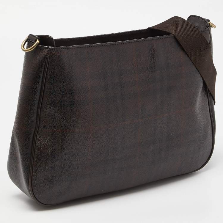 Pre Owned Burberry Brown Haymarket Check PVC Hobo